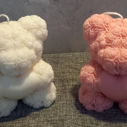 Teddy, Teddybär mit Herz, Kerze aus Rapswachs handgegossen