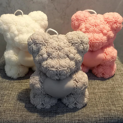 Teddy, Teddybär mit Herz, Kerze aus Rapswachs handgegossen
