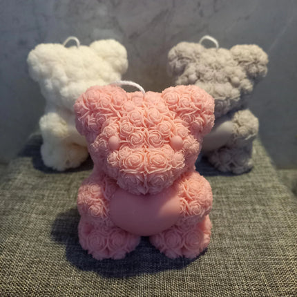 Teddy, Teddybär mit Herz, Kerze aus Rapswachs handgegossen