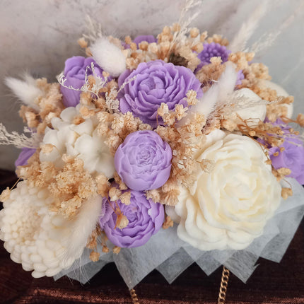 Blumen Handtasche, Wachsblumen aus 100 % Rapswachs, Blumenbouquet in einer Tasche
