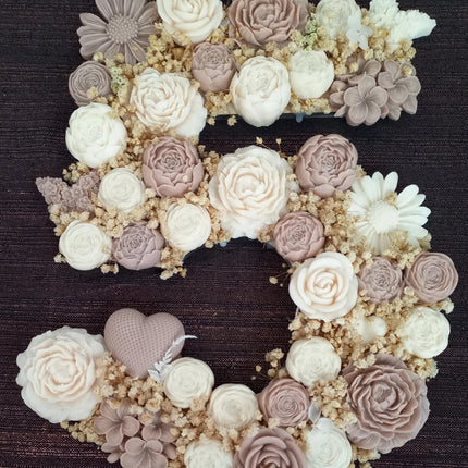 Zahlen aus Blumen, Blumen aus Rapswachs, HOCHZEIT, GEBURT, TAUFE, Geburtstag, einzigartig, Unikate, ca. 30,0 cm Hoch