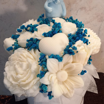 Baby Geschenk, Zur Geburt, verschiedene Farben, Babyparty, Blumen, Wachsblumen aus 100 % Rapswachs, Blumenbouque
