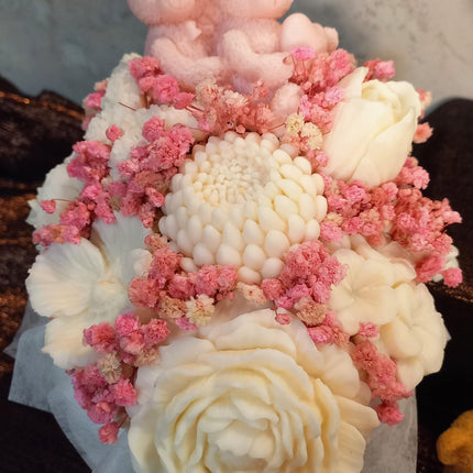 Baby Geschenk, Zur Geburt, verschiedene Farben, Babyparty, Blumen, Wachsblumen aus 100 % Rapswachs, Blumenbouque