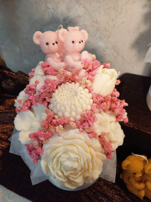 Baby Geschenk, Zur Geburt, verschiedene Farben, Babyparty, Blumen, Wachsblumen aus 100 % Rapswachs, Blumenbouque