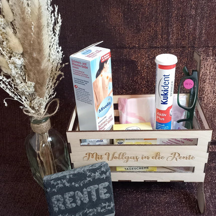 RENTE ROLLATOR, Rentnerbox/ Rentnerkorb, Ruhestand. Zur Rente, lustiges Geschenk für Mann oder Frau zum Renteneintritt, Schieferuntersetzer