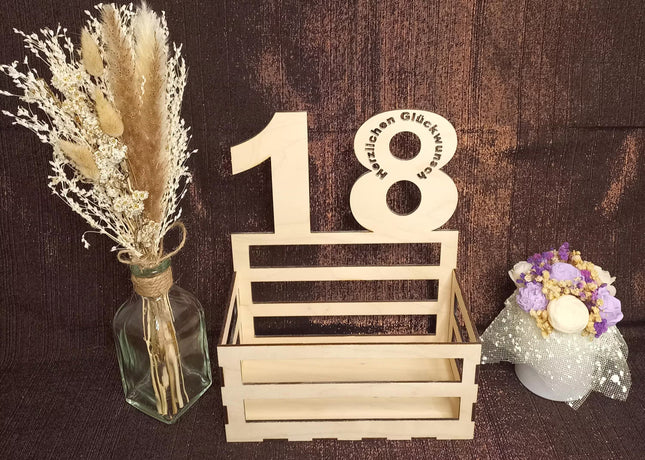 Geburtstagsgeschenk mit Zahlen, wahlweise befüllt, Geschenkkorb/ Box