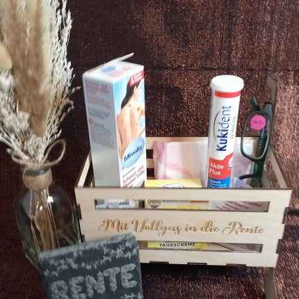 RENTE ROLLATOR, Rentnerbox/ Rentnerkorb, Ruhestand. Zur Rente, lustiges Geschenk für Mann oder Frau zum Renteneintritt, Schieferuntersetzer