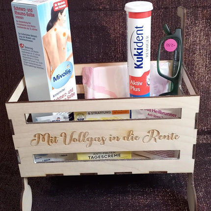 RENTE ROLLATOR, Rentnerbox/ Rentnerkorb, Ruhestand. Zur Rente, lustiges Geschenk für Mann oder Frau zum Renteneintritt, Schieferuntersetzer