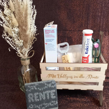 RENTE ROLLATOR, Rentnerbox/ Rentnerkorb, Ruhestand. Zur Rente, lustiges Geschenk für Mann oder Frau zum Renteneintritt, Schieferuntersetzer