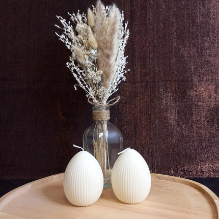 Kerze OSTERN, Osterei Rillenoptik, Kerze aus Rapswachs handgegossen