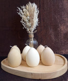 Kerze OSTERN, Osterei Rillenoptik, Kerze aus Rapswachs handgegossen