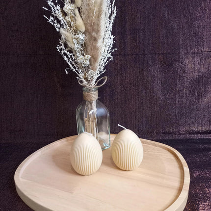 Kerze OSTERN, Osterei Rillenoptik, Kerze aus Rapswachs handgegossen