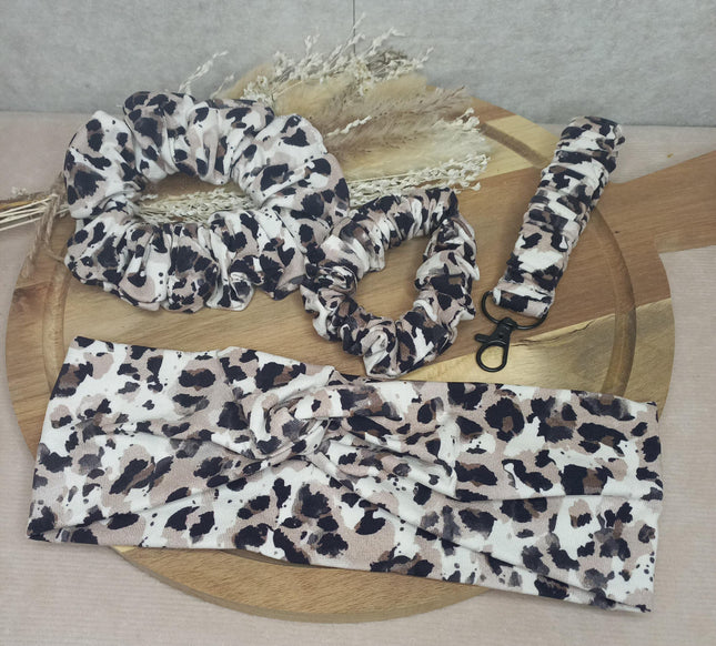 Leo SET, Scrunchie in Original und S Größe, Scrunchie- Schlüsselanhänger und Stirnband im SET