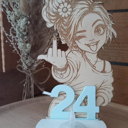 Geburtstag, Freches Mädchen, Glas, Zahlen, Resin, Holz gelasert, Teelichthalter