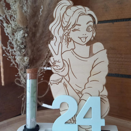 Geburtstag, Freches Mädchen, Glas, Zahlen, Resin, Holz gelasert, Teelichthalter