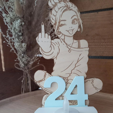 Geburtstag, Freches Mädchen, Glas, Zahlen, Resin, Holz gelasert, Teelichthalter