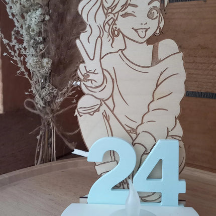 Geburtstag, Freches Mädchen, Glas, Zahlen, Resin, Holz gelasert, Teelichthalter