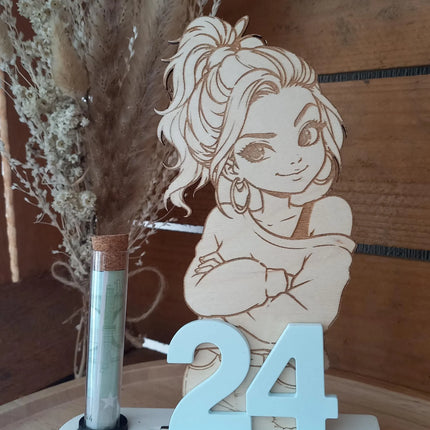 Geburtstag, Freches Mädchen, Glas, Zahlen, Resin, Holz gelasert, Teelichthalter