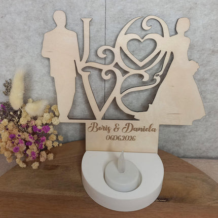 Zur Hochzeit, Resin, Holz gelasert, Teelichthalter oder Reagenzglas, Wunschgravur, personalisierbar
