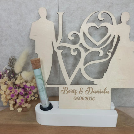 Zur Hochzeit, Resin, Holz gelasert, Teelichthalter oder Reagenzglas, Wunschgravur, personalisierbar