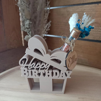 Geburtstagsgeschenk 3D gedruckt mit Reagenzglas ( Kunststoff) Geldgeschenk, Personalisierung möglich